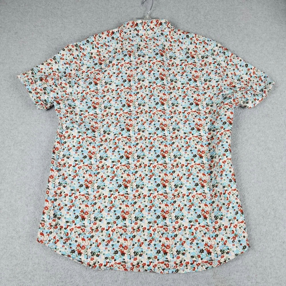 Banana Republic Shirt Mens Large Multi Floral Linen Blend Slim Fit Short Sleeve